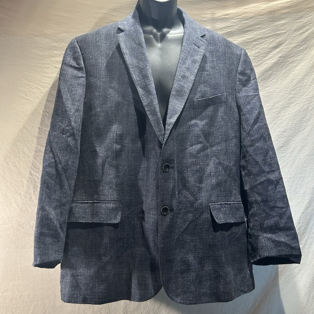Joseph Abboud Mens 48R Indigo Blue Wool Linen Blend Blazer Sport Coat Navy